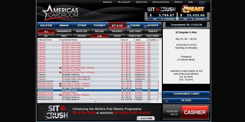 Americas Cardroom Sit and Crush